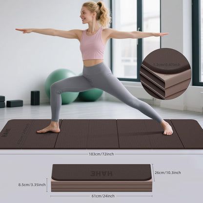HAHE 7-Fold Design Extra Thick Yoga Mat 72"L x 24"W x 0.47",TPE Fitness Exercise Mats, Non-Slip Foldable Yoga Mat, High Density, Portable for Men & Women, Yoga, Pilates, Home Gym
