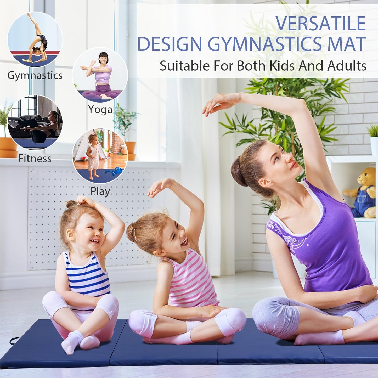 Gymnastics Mat for Tumbling, Folding Tumbling Mat Exercise Mat Gym Mat Tumbling Mats for Kids, Adults, PU Leather Yoga Mat with Carrying Handles