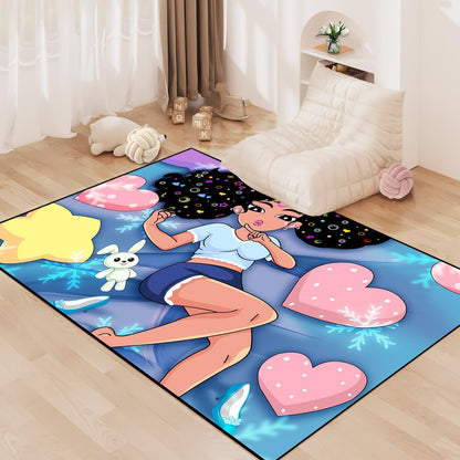 Black Girl Area Rug for Bedroom African Black Girls Floor Rugs for Living Room Playroom Cartoon Art Home Decor Soft Yoga Mats for Women Afro Purple 47" x 31" (2.7 x 3 Feet)