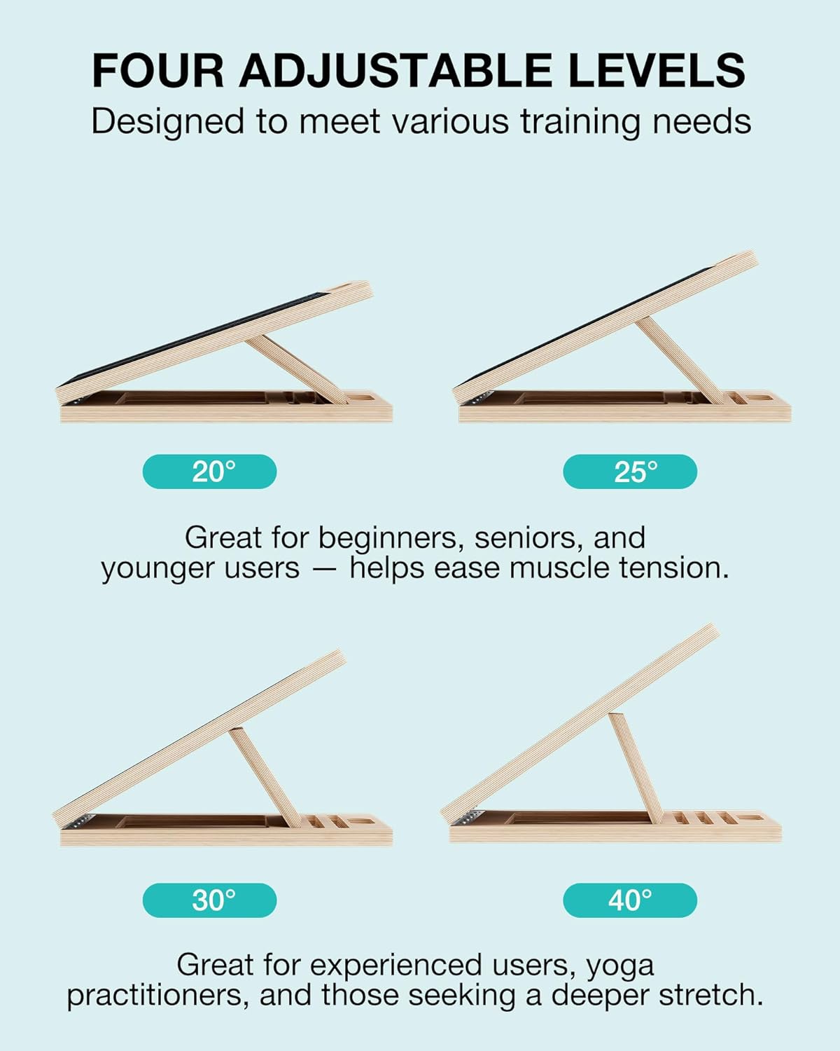 Slant Board for Calf-Stretching - Adjustable Wooden Incline Wedge for Squats and Balance, Portable Calf Stretcher for Ankle, Knee and Achilles Heel Support, Exercise Equipment for Therapy