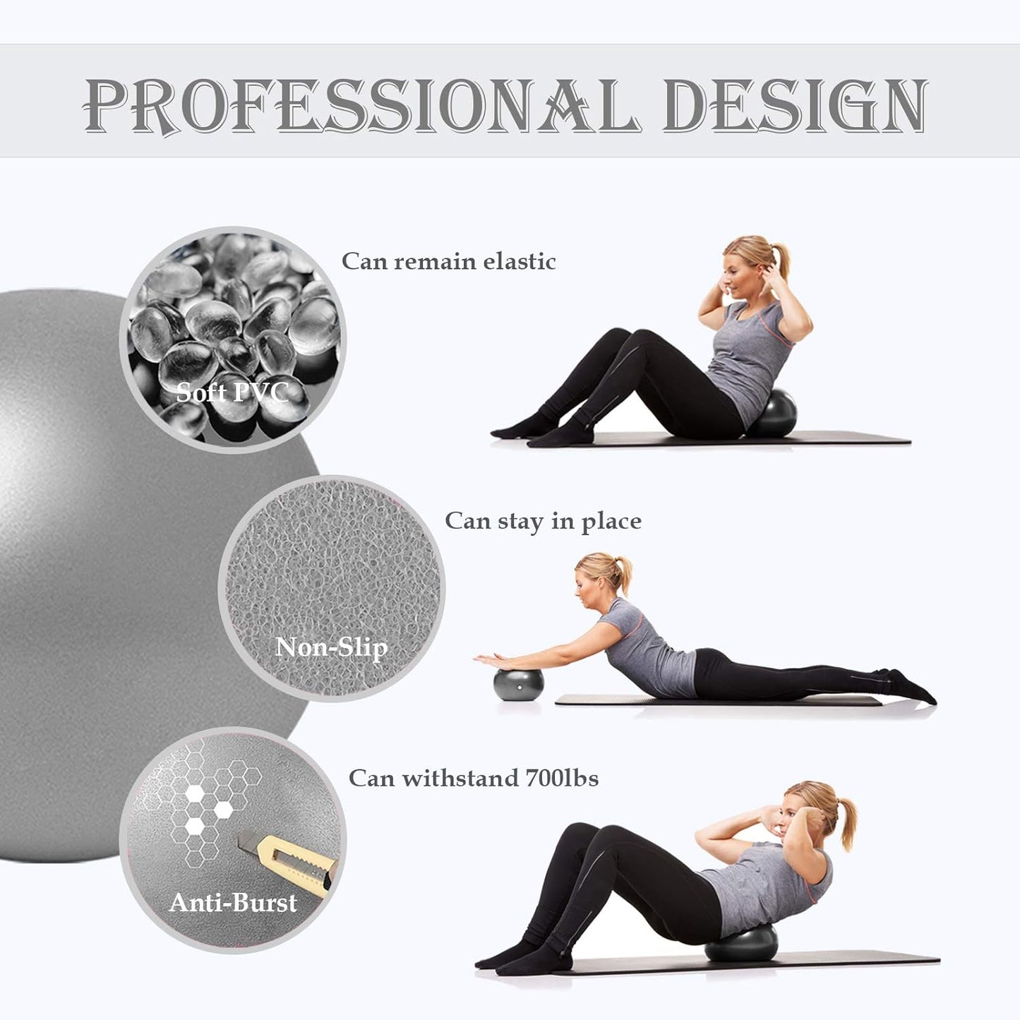 PL-0003 Soft Exercise Ball, Anti-Burst Yoga Ball Chair Supports 2200lbs PL-0003