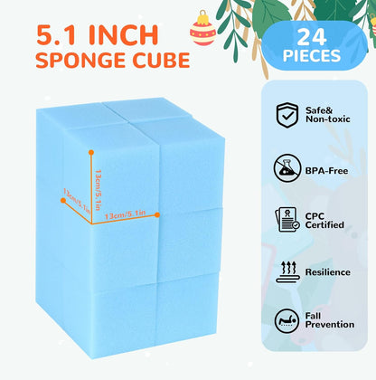 Foam Pit Blocks Foam Padding Sponge Pit Cubes Sponge Blocks for Amusement Park Gymnastics Freerunning and Parkour Courses - 24PCS 5" x 5" x 5" (Dark Blue)