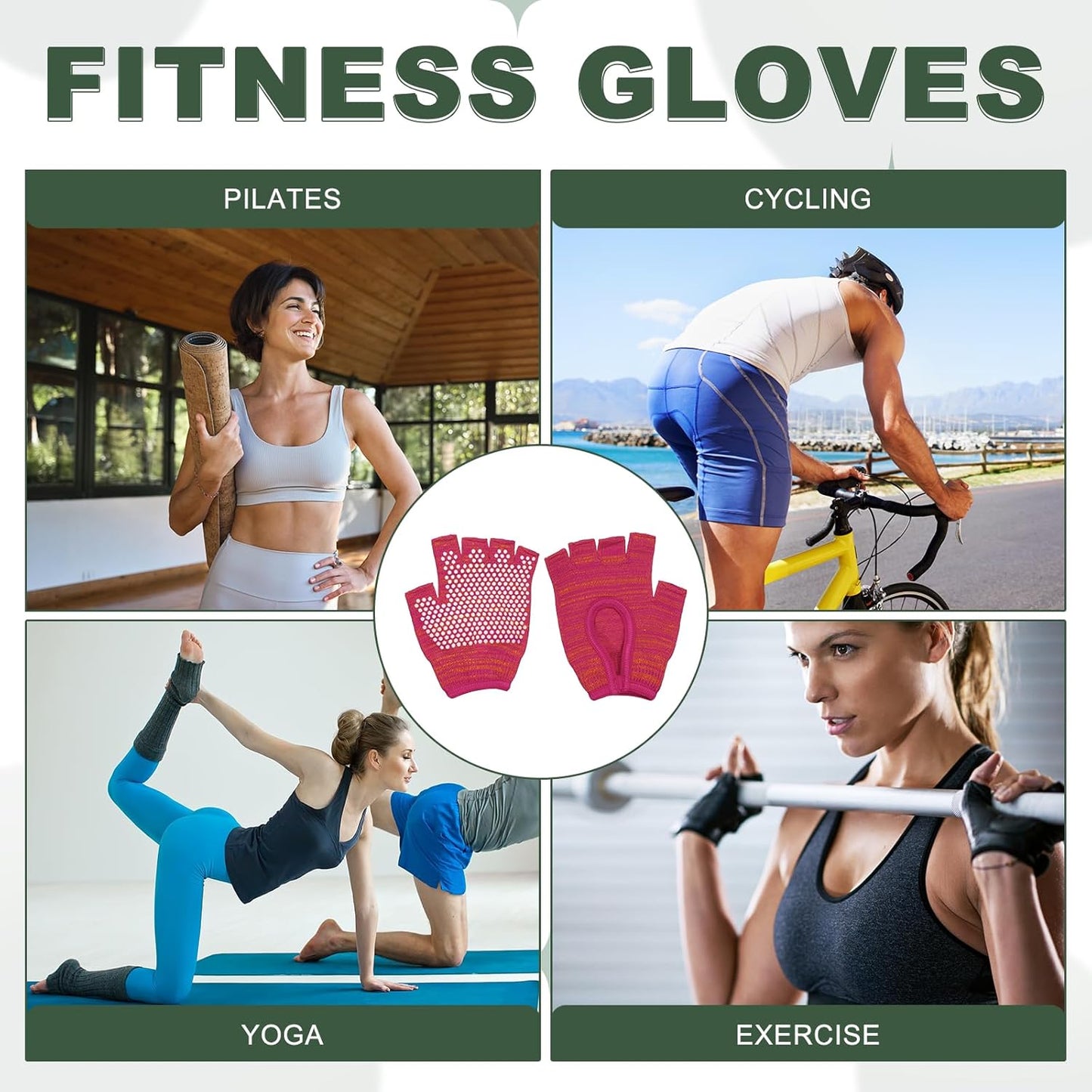 Yoga Gloves, Non Slip Fingerless Pilates Gloves Breathable Exercise Workout Mittens