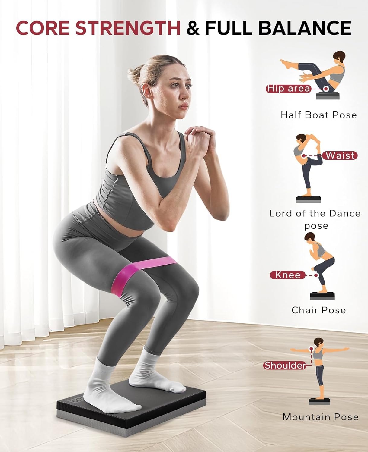 HAPBEAR Exercise Balance Pad - 15"x12" Non-Slip Textured Bottom Stability Training Mat - 2.25" Thick Soft Cushioned Foam for Physical Therapy, Core Training & Home Workouts