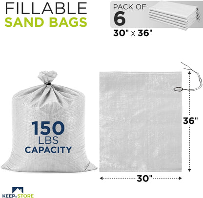 Heavy Duty Sand Bags Pack of 3, White Empty Sandbags with Built-In Ties, Woven Polypropylene UV Protection 1600 Hours, Fillable Sand Bags for Flood Control, Weight, 10x14 inches, 15 Pounds Volume