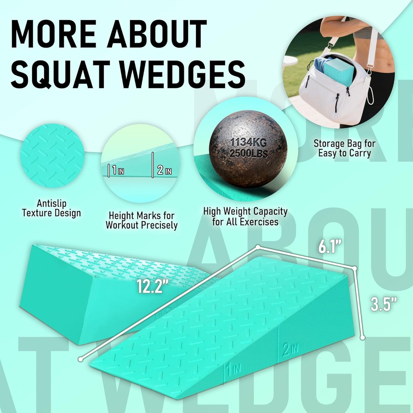 Folaps Squat Wedge Block with Guide for Heel Elevated Squat Weightlifting Slant Board for Squats with Carry Bag to Improve Mobility Balance and Strength Performance