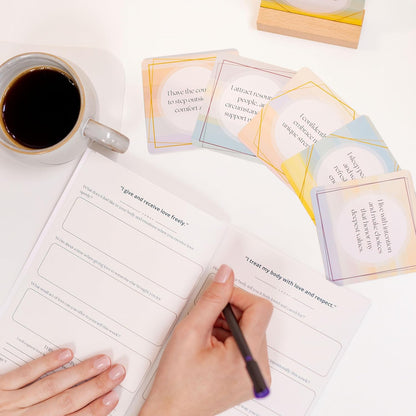 Affirmation Cards for Women with Guided Journal – 52 Positive Affirmations Cards, Wooden Stand & Daily Reflection Workbook, Mindfulness Cards for Desk, Self Care and Motivational Gift Set