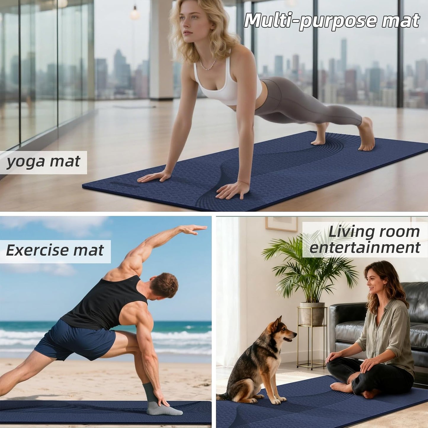Large Yoga Mat 76"x 40"x10mm (2/5 inch) – Extra Thick & Wide, TPE Fitness Mat, Printed Non-Slip Exercise Mat with Carrying Strap for Men & Women, Pilates, Stretching, Fitness & Workout