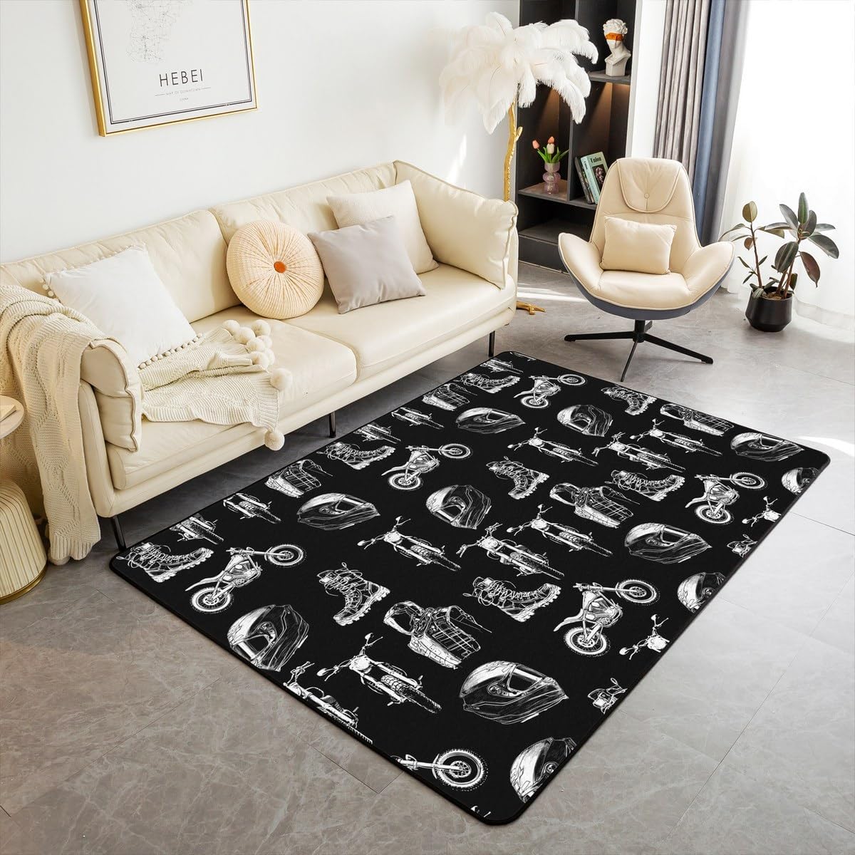 Feelyou Dirt Bike Area Rug 3x5 Kids Extreme Sports Green Honeycomb Living Room Rugs for Bedroom Boys Girls Teens Racing Motocross Rider Decorative Carpet Rug Non-Slip Motorcycle Indoor Floor Mat