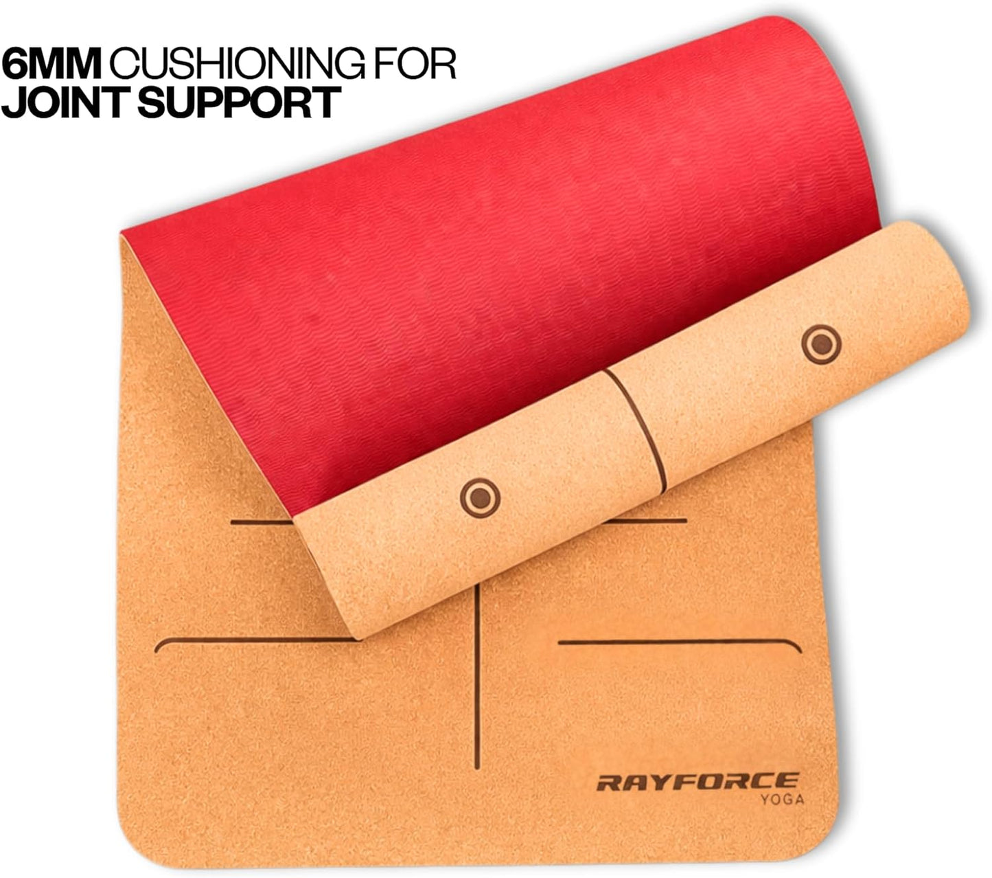 Cork Yoga Mat for Hot Yoga – Sweat Activated Non Slip Grip, 6MM Thick Workout & Fitness Exercise Mat for Men & Women with Alignment Lines, Premium Cork & TPE Yoga Mat for Pilates, Stretching & Home Gym – Rayforce