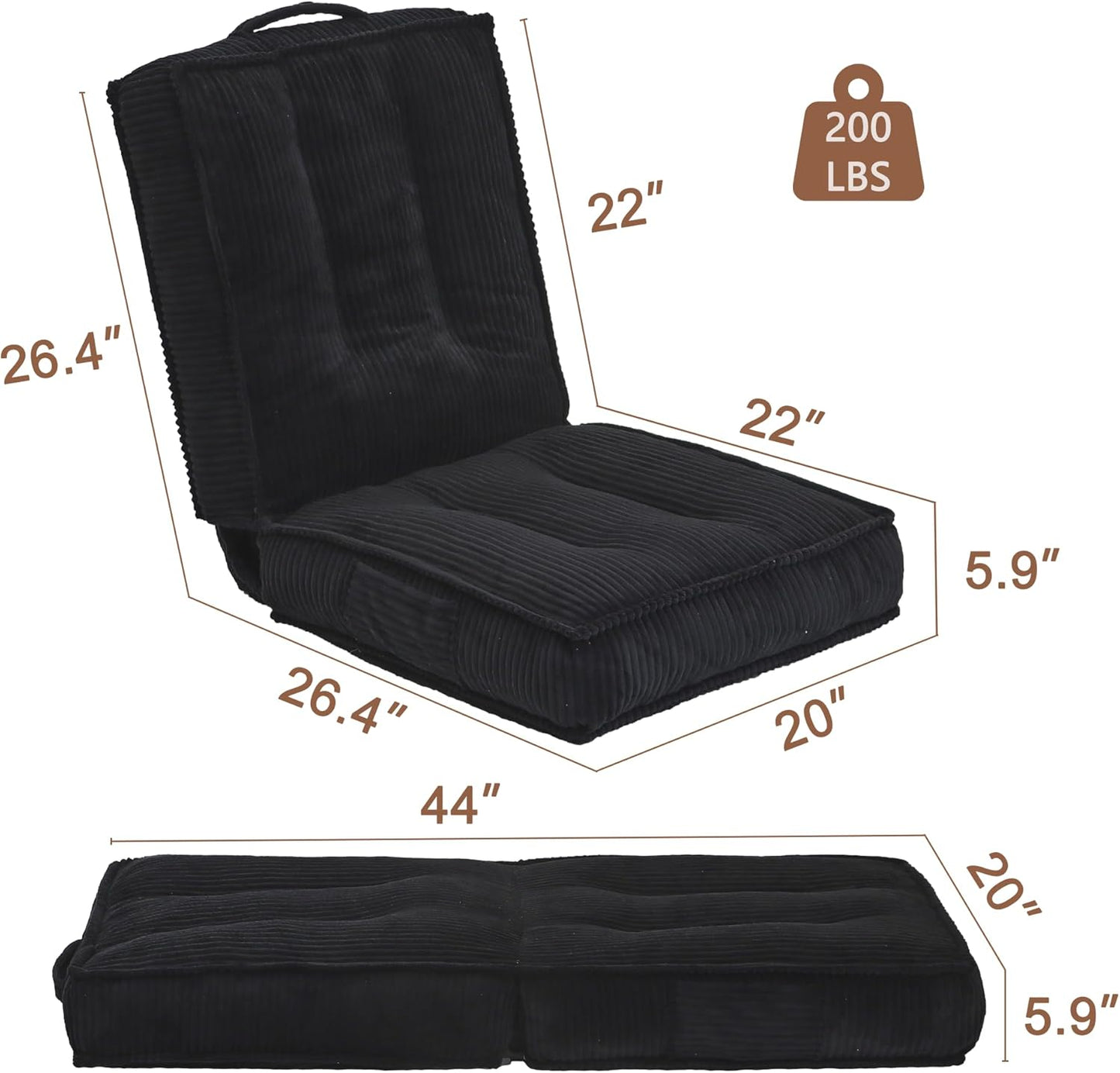 Adjustable Floor Chair with Back Support, 6-Position, Folding Japanese Meditation Tatami Chair, Comfy Gaming Chairs for Adults, Accent Sofa Reading Chairs, Living Room, Bedroom, Coffee