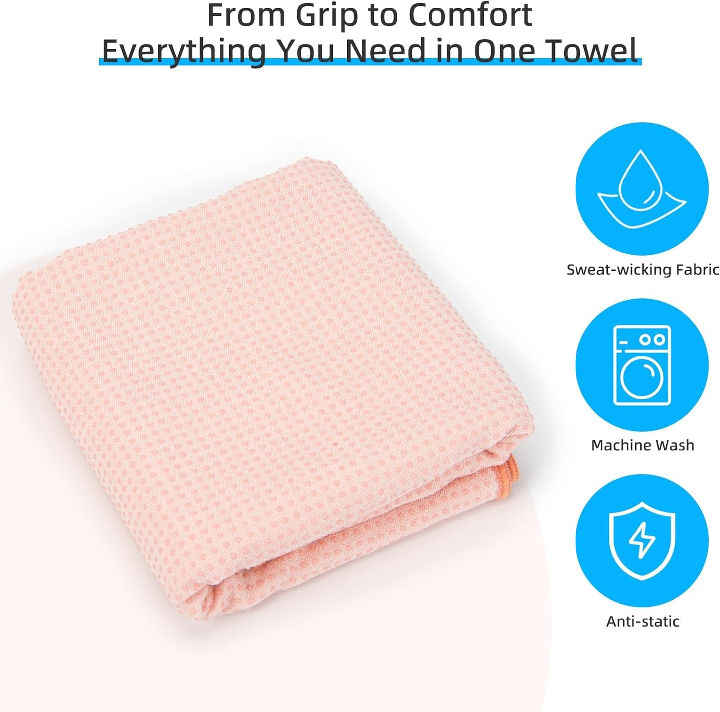 YESLIFE Non-Slip Extra Thick Hot Yoga Towel with One Sweat Towel, Microfiber Sweat Absorbent Yoga Mat Towel with Grip Dot, Pilates Mat, 72" x 24", Light Blue