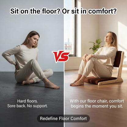 Tiita 2Pcs Floor Games Chair, Foldable Meditation Tatami Chairs, Backrest Chair with Cushion, Living Room Chair Seat, Wood Grey