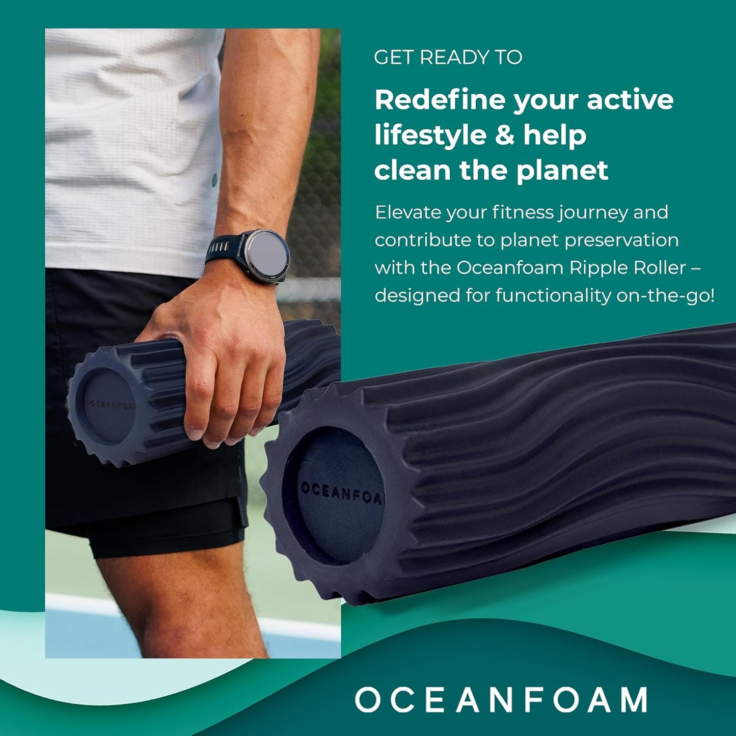 Oceanfoam Ripple Travel Foam Roller (11" x 3.35") Firm Mini Foam Roller for Physical Therapy, Deep Tissue Massage, Back Pain - High Density, Ergonomic Wave Textured - Yoga, Pilates, Exercise (Natural) - Colors A