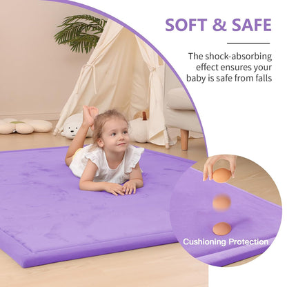Baby Play Mat for Floor,1.3" Thick Memory Foam Tummy Time Mat,Soft Coral Velvet Nursery Rug,Large Non Slip for Crawling,Toddlers,Infants,Kids,Yoga & Tatami Style for Living Room(Dark Gray)