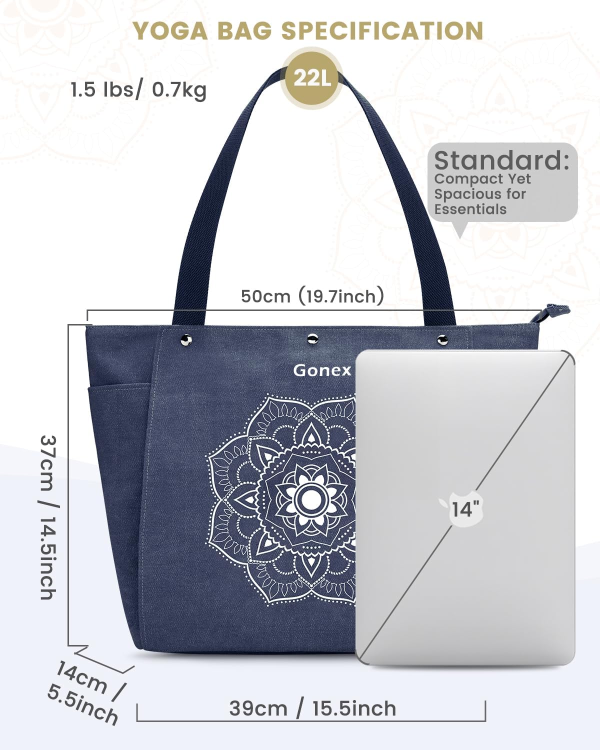 Gonex Yoga Mat Bag, Yoga Gym Bag Tote Bag with Multi Pockets For Women Men, Canvas Yoga Mat Carrier Take in Out Mat Easily For Pilates Travel Workout Office
