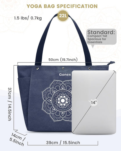 Gonex Yoga Mat Bag, Yoga Gym Bag Tote Bag with Multi Pockets For Women Men, Canvas Yoga Mat Carrier Take in Out Mat Easily For Pilates Travel Workout Office