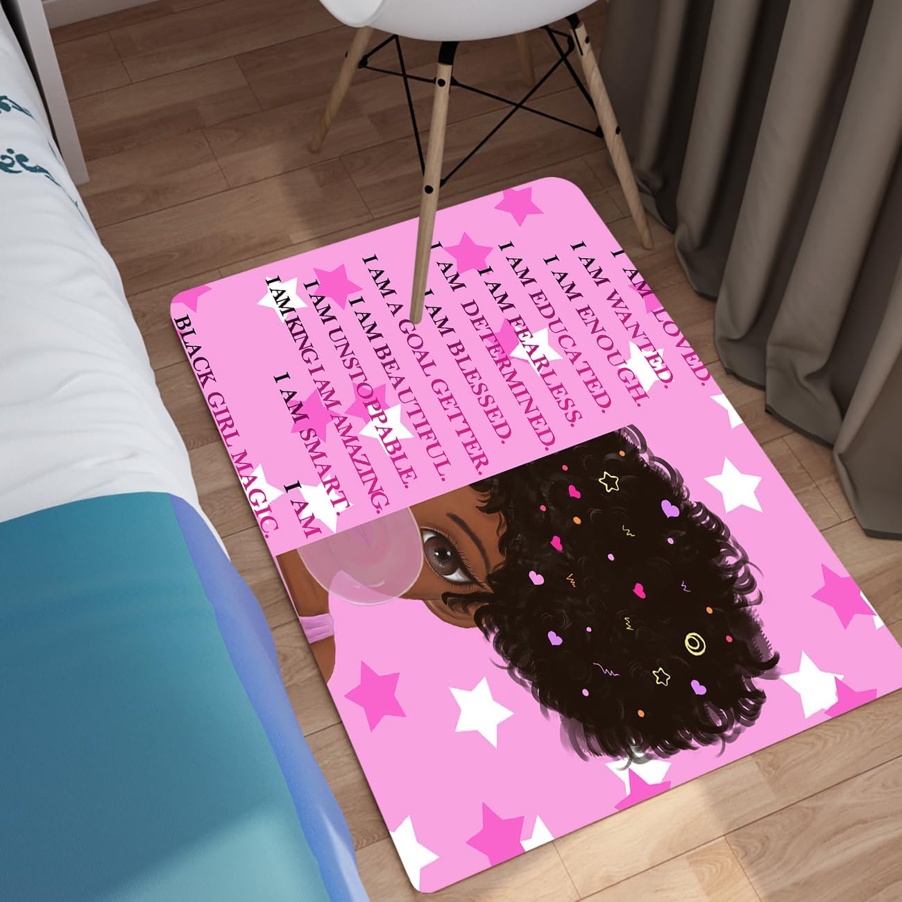 Black Girl Area Rug for Bedroom African Black Girls Floor Rugs for Living Room Playroom Cartoon Art Home Decor Soft Yoga Mats for Women Afro Purple 47" x 31" (2.7 x 3 Feet)