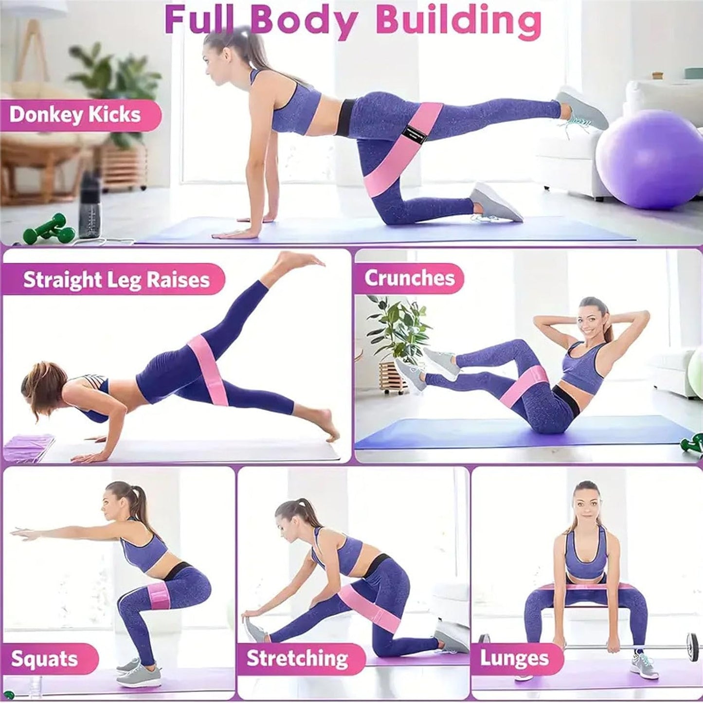 Women's Home Pink Global Pilates 13-Piece Basic Set, Home Pilates Fitness Equipment, Includes Resistance Bands, 14-Inch Magic Circle, Mini Ball, Pilates Strength, Shaping, and Flexibility Starter Kit.