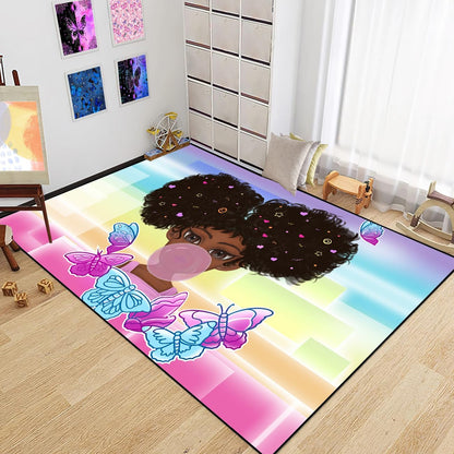 Black Girl Area Rug for Bedroom African Black Girls Floor Rugs for Living Room Playroom Cartoon Art Home Decor Soft Yoga Mats for Women Afro Purple 47" x 31" (2.7 x 3 Feet)