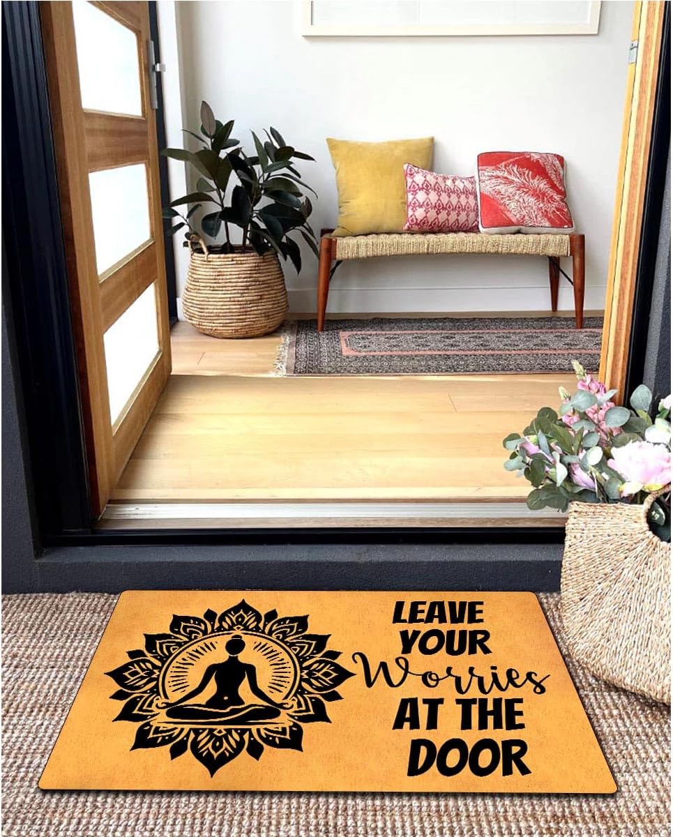MELODADDY Funny Welcome Doormat Front Door Decor Rugs with Rubber Back 30"(L) x 18"(W) Personalized Matt Outside Entrance (Leave Your Worries At the Door Yoga Meditation Namaste)