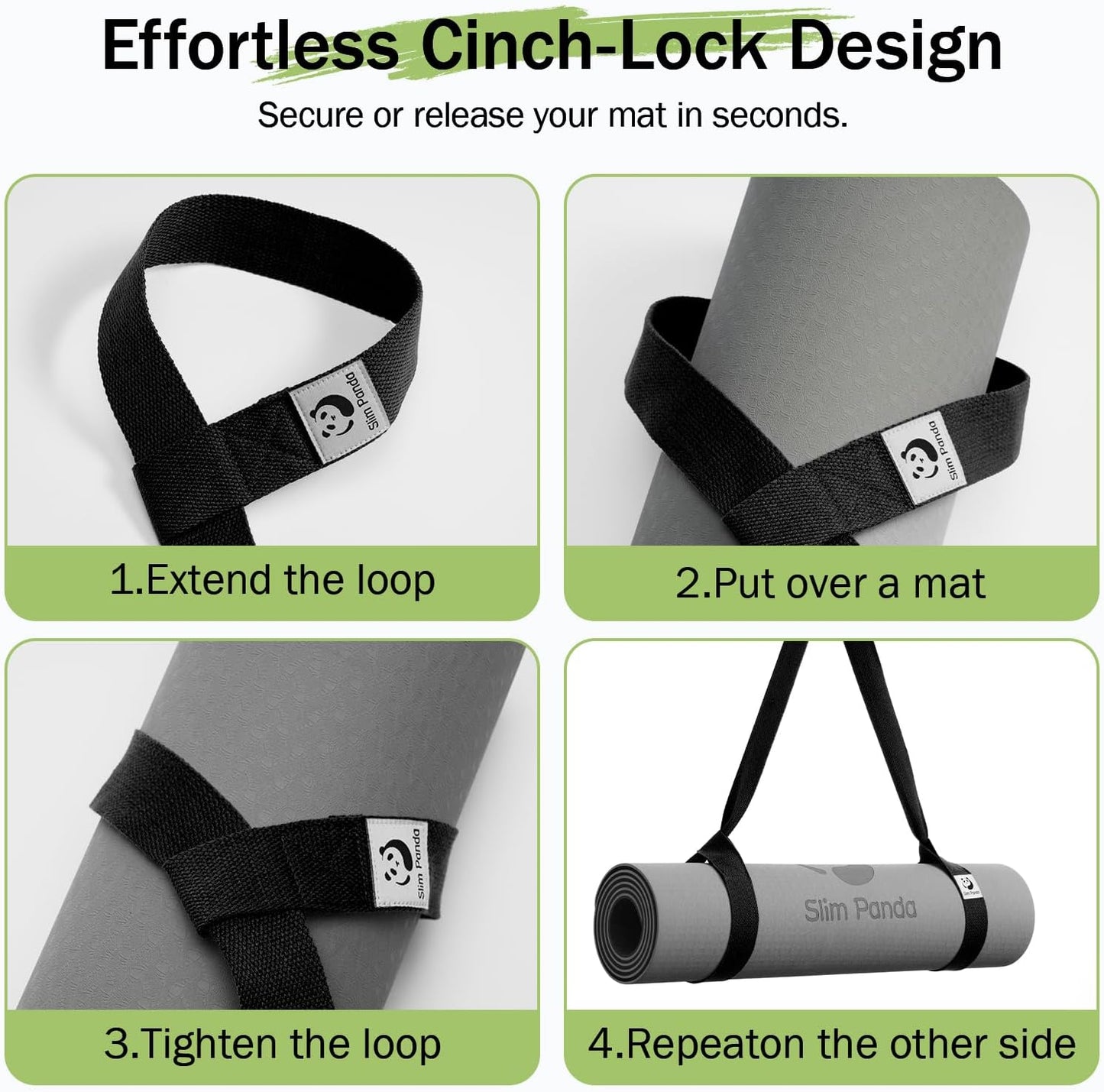 Slim Panda 2-Pack Yoga Mat Straps, Adjustable Yoga Mat Straps, Yoga Mat Storage Straps (Yoga mat not included)
