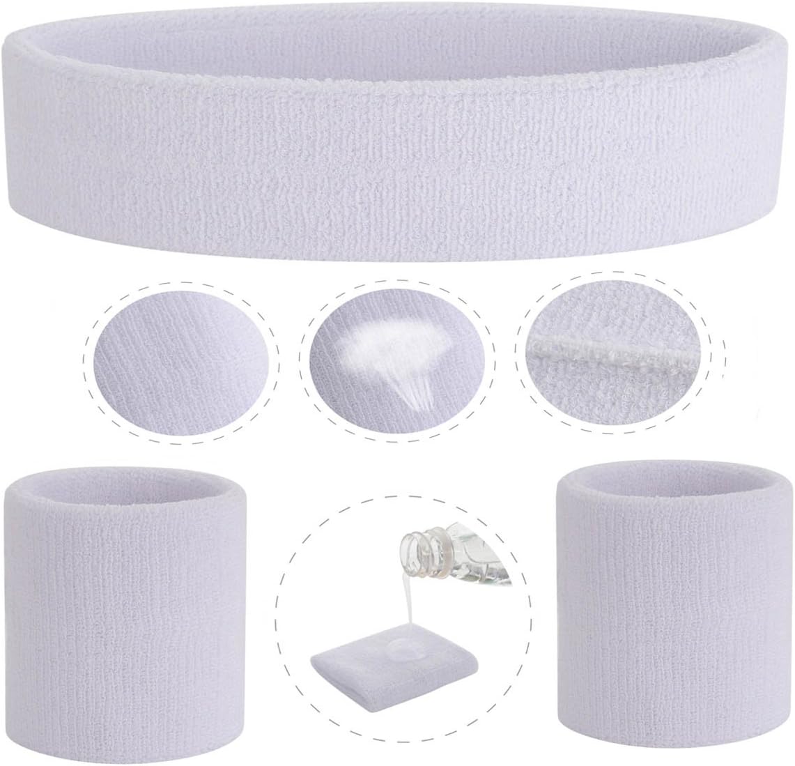 ONUPGO Sweatband Set Sports Headband Wristband Set Sweatbands Terry Cloth Wristband Wrist Sweatband Headbands Moisture Wicking Sweat Absorbing Head Band