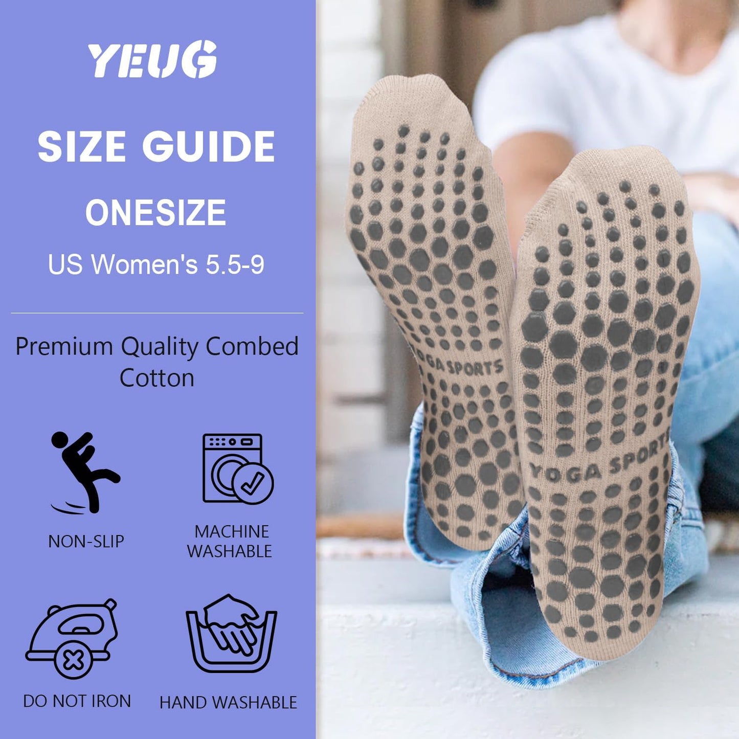 yeuG Pilates Socks for Women Non Slip Grip Socks for Yoga, Barre, Hospital, Barefoot Grippy Yoga Sock Womens Gifts 4 Pairs
