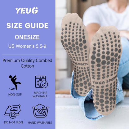 yeuG Pilates Socks for Women Non Slip Grip Socks for Yoga, Barre, Hospital, Barefoot Grippy Yoga Sock Womens Gifts 4 Pairs