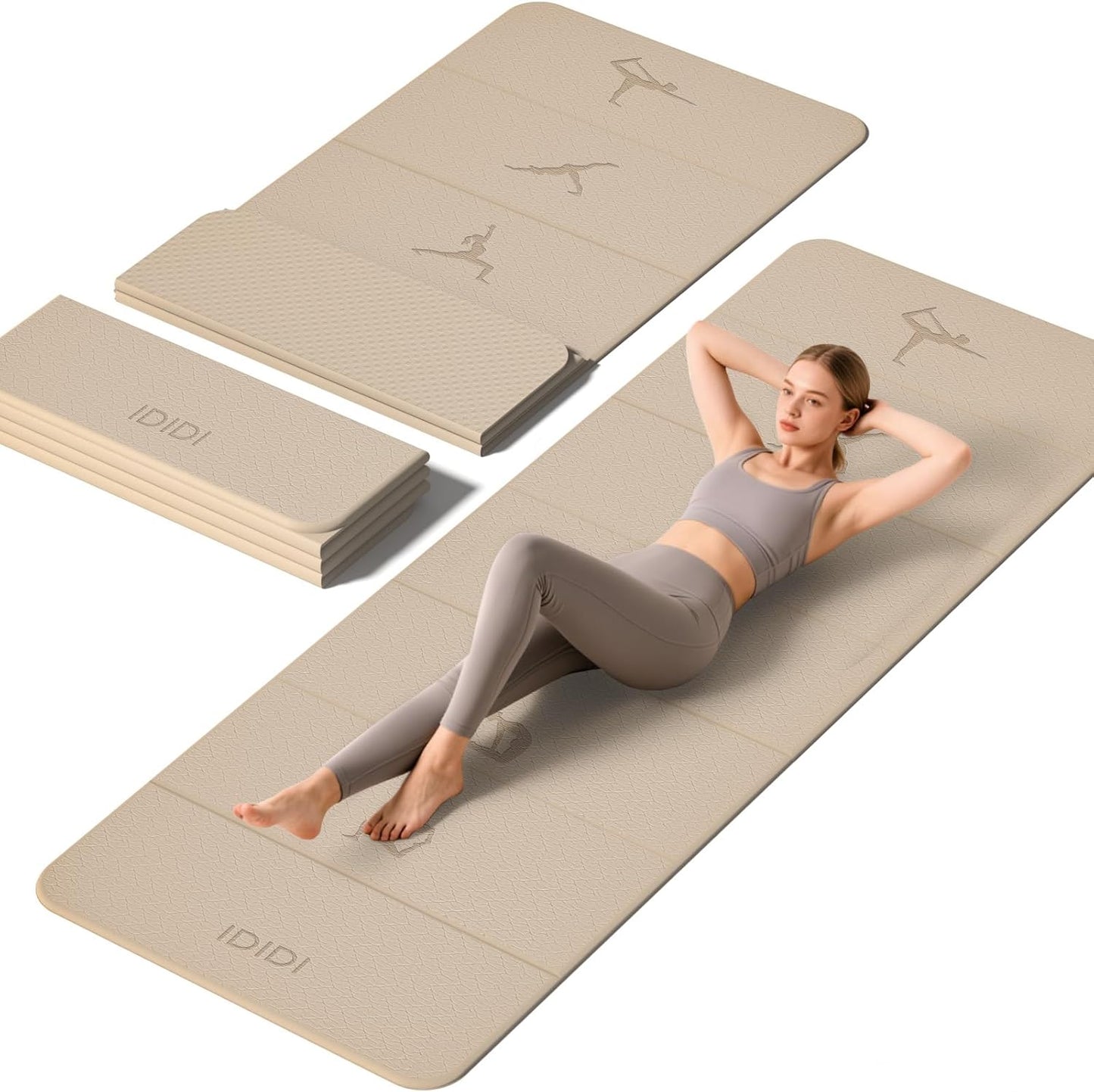 Extra Thick 10mm Foldable Yoga Mat, SGS Certified POE Non-Slip Mat, Multi-Purpose Exercise & Fitness Mats for Studio or Home
