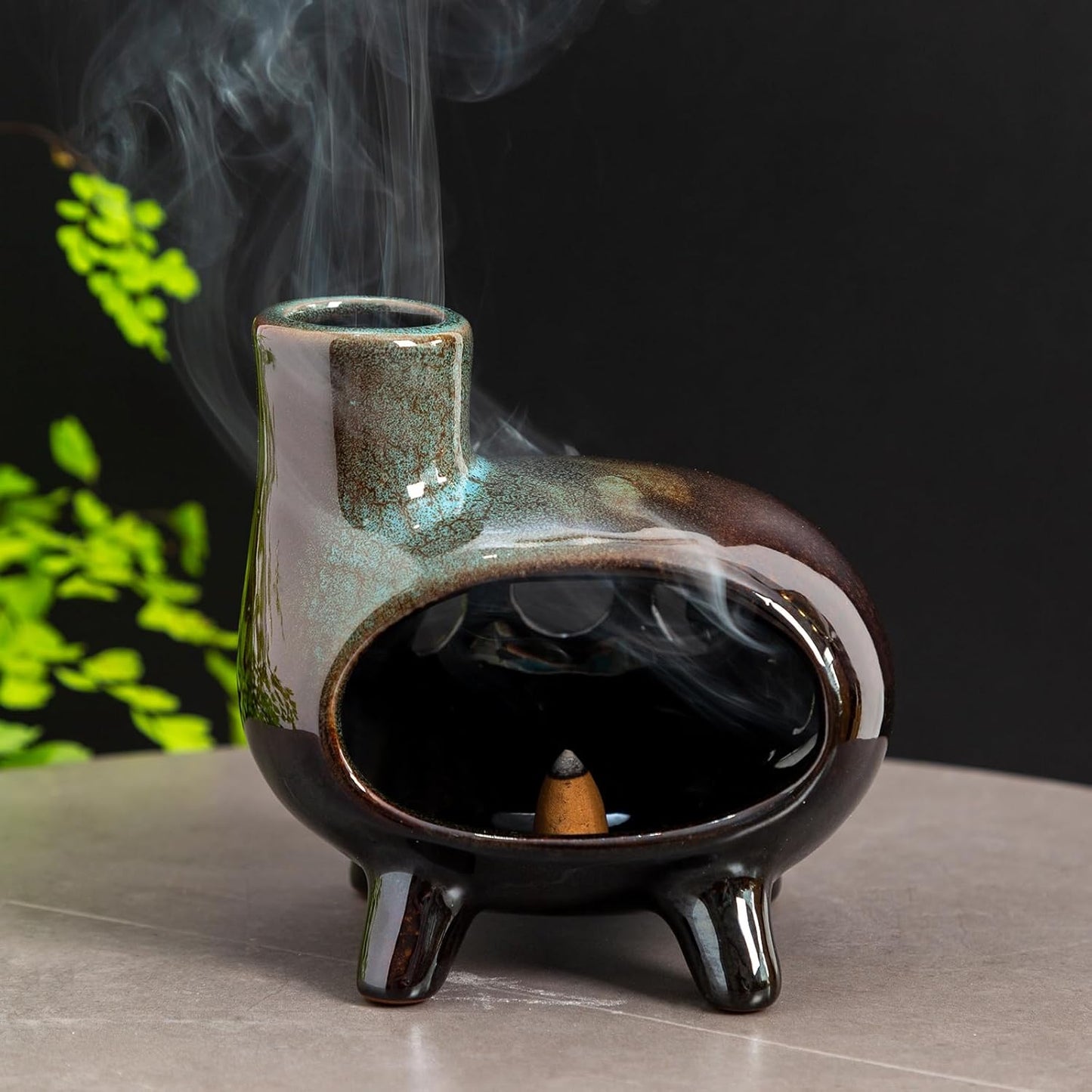 MOUGIGI Terracotta Palo Santo Holder - Modern Chiminea Incense Burner for Yoga, Meditation, and Energy Cleansing - Wood Sticks Dish, Sage Ash Catcher, Smudge Bowl, Cone Burner - Unique Meditation Gift