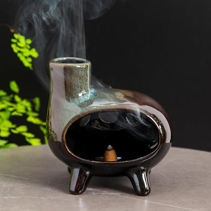MOUGIGI Terracotta Palo Santo Holder - Modern Chiminea Incense Burner for Yoga, Meditation, and Energy Cleansing - Wood Sticks Dish, Sage Ash Catcher, Smudge Bowl, Cone Burner - Unique Meditation Gift