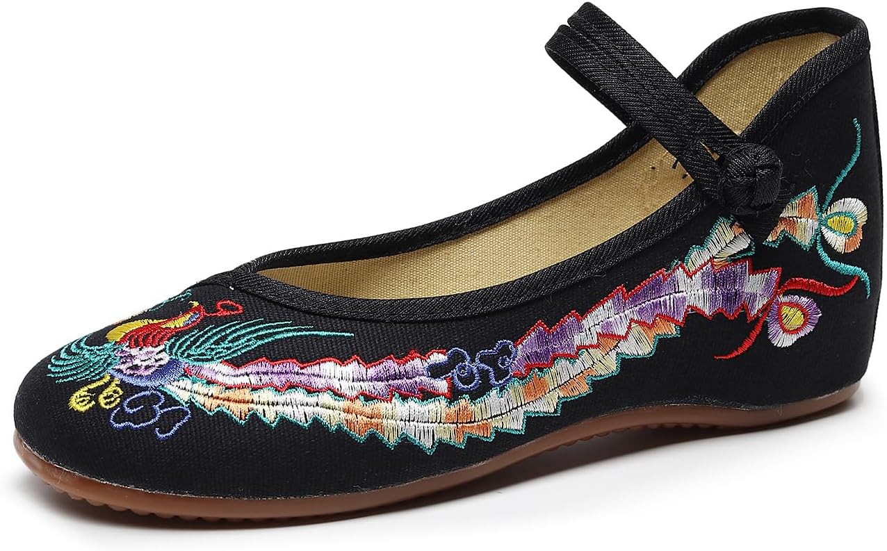 Chinese Embroidered Wedge Sandals Women's Multicolor Asian Traditional Mary Jane Ballet Yoga Shoes Rubber Sole Ethnic Style Loafers