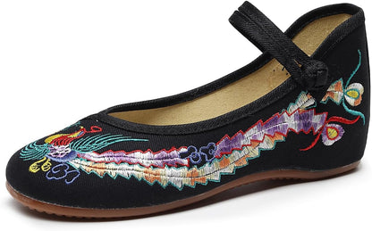 Chinese Embroidered Wedge Sandals Women's Multicolor Asian Traditional Mary Jane Ballet Yoga Shoes Rubber Sole Ethnic Style Loafers