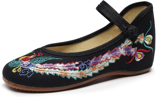 Chinese Embroidered Wedge Sandals Women's Multicolor Asian Traditional Mary Jane Ballet Yoga Shoes Rubber Sole Ethnic Style Loafers