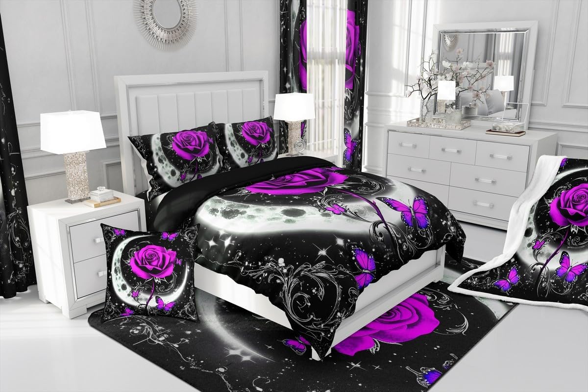 Feelyou Floral Rose Indoor Floor Mat Set,Romantic Blue Rose Rugs for Living Room Bedroom Area Rug 3x5,Boys Girls,Botanical Flower Rose Accent Rug Doormats Floor Mat for All Season