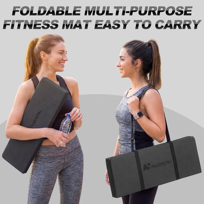 Nuanchu 3 Packs Foldable Yoga Mat Yoga Gift Non-slip Fitness Pilates Mats 6mm Thick with Strap Poe Material 69 x 24 x 0.24" Lightweight Multi-purpose Workout Mats for Exercise Home Travel