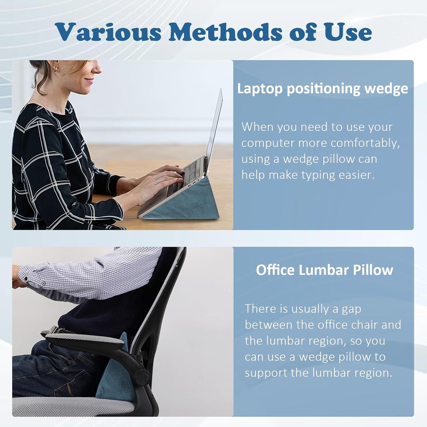 Small Wedge Pillow, Wedge Pillow for Bed Sores, Positioning Pillow, Positioning Wedge, Mini Pillow for Laptop and Yoga, Small Foam Wedge for Chair (1 Unit, Blue)