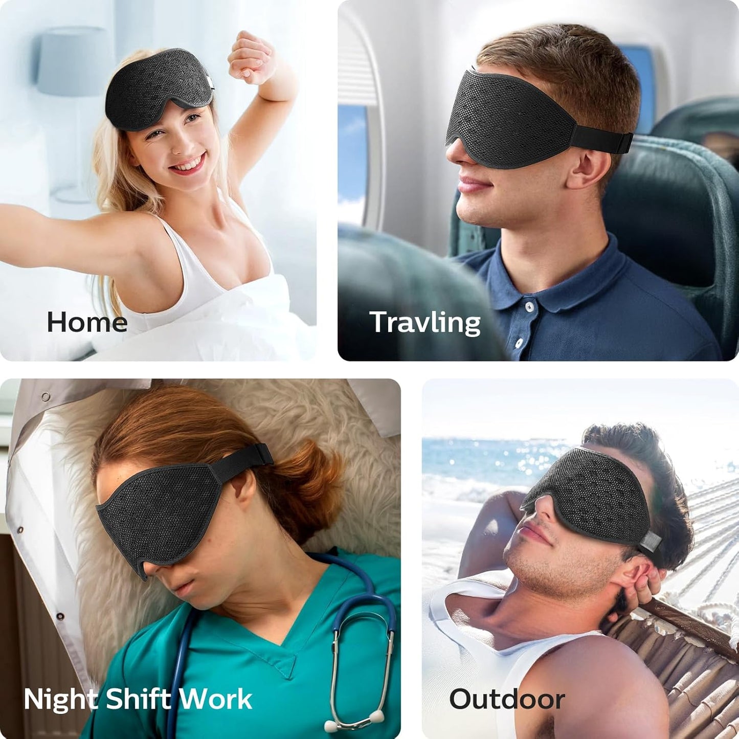 LitBear Breathable Sleep Mask, 3D Eye Mask Sleep for Side Sleepers Women Men, Light Blocking Sleeping Mask with Adjustable Strap, Soft Lightweight Eye Cover for Travel, Night Work, Nap, Office - Blue
