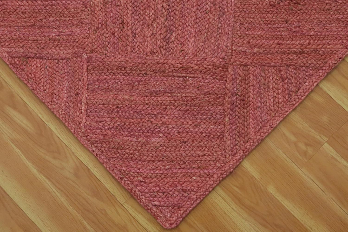 Hand Braided Jute 4 Ft Square Kilim Rug Flatweave Pink Geometric Pattern Jute Sisal Rug, Thick 0.27 Inch Indoor Outdoor Carpet for Kitchen, Bedside, Yoga Mat - Colors C