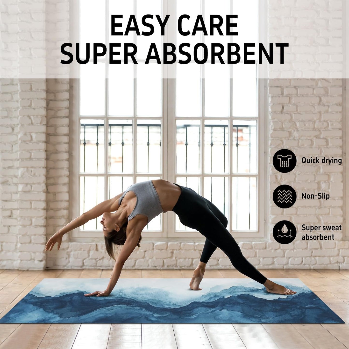 Hot Yoga Mat Towel with Corner Pockets Yoga Towels for Hot Yoga Non Slip with Travel Bag Sweat Absorbent Yoga Blankets Mat Cover for Workout Gym 70"x26" (Mountain-01, 70x26)