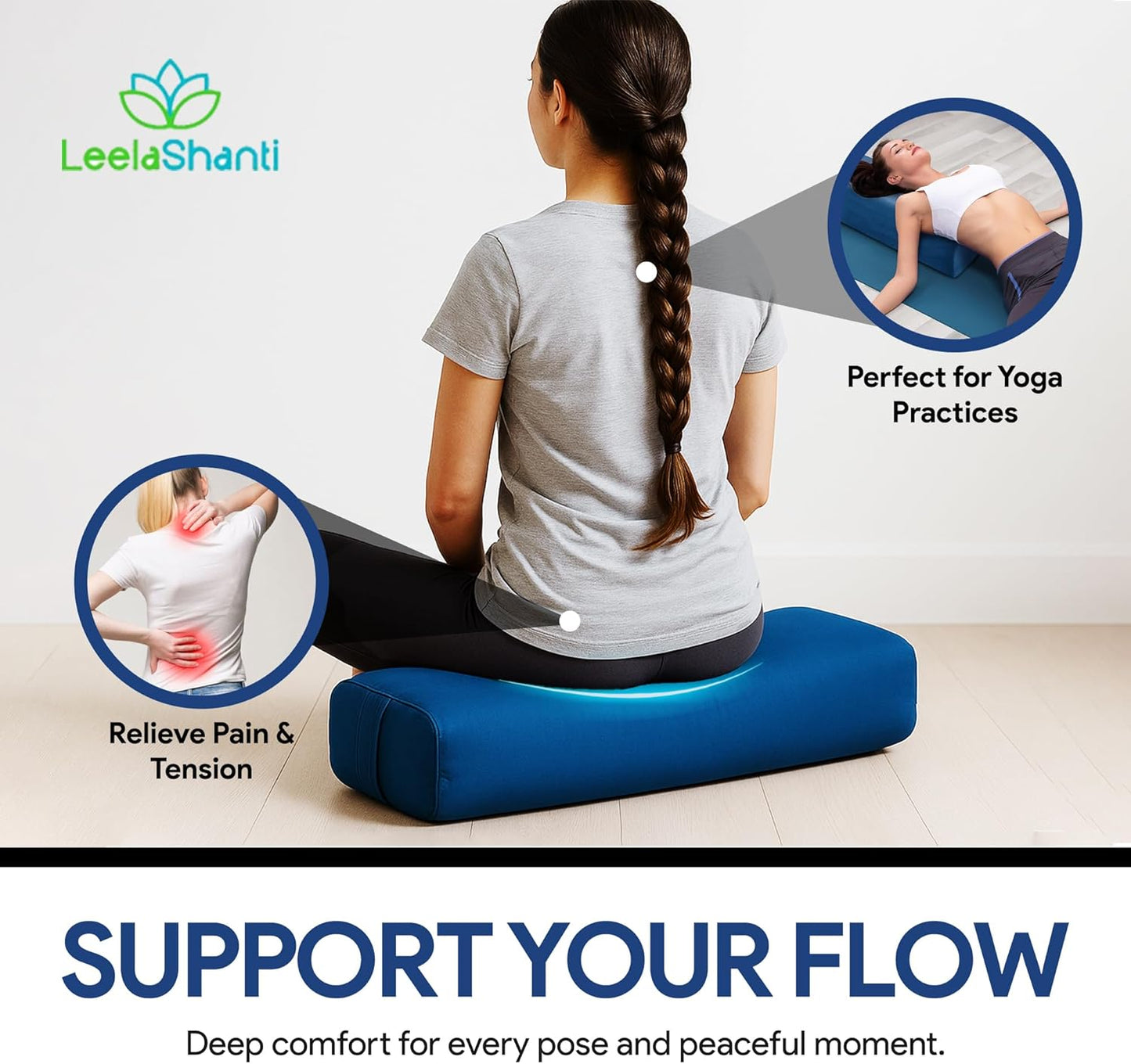 Rectangular Yoga Bolster Pillow for Meditation, Yoga & Back Support – Soft Meditation Cushion with Removable Hand Wash Cotton Cover & Carry Handle (beige)