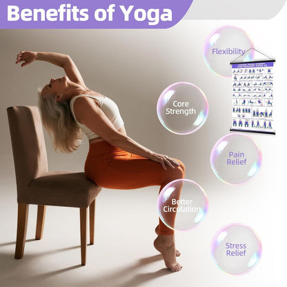 GiftNest Chair Yoga Wall Chart – 31 Poses for Seniors & Beginners – Fabric Poster with Hanging Rod & Rope – Durable, Foldable, and Easy to Display in Home or Office – Stretching & Mobility Guide