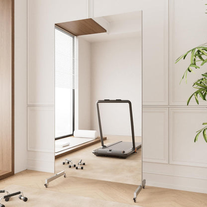 brisafe NanoMirror Non-Glass Ultra-Light Home Gym on Wheels, 75" x 32" Extra Large Full Body Mirror, Unbreakable & Shatterproof, 360° Swivel for Yoga, Dance, Fitness Studio & Home, Black