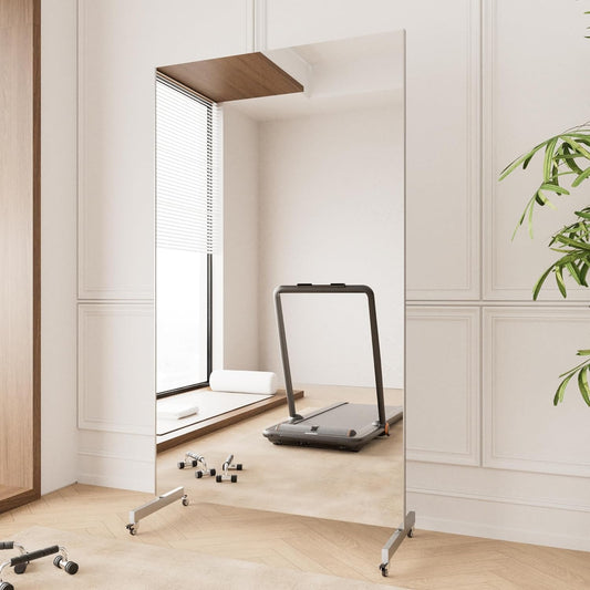 brisafe NanoMirror Non-Glass Ultra-Light Home Gym on Wheels, 75" x 32" Extra Large Full Body Mirror, Unbreakable & Shatterproof, 360° Swivel for Yoga, Dance, Fitness Studio & Home, Black