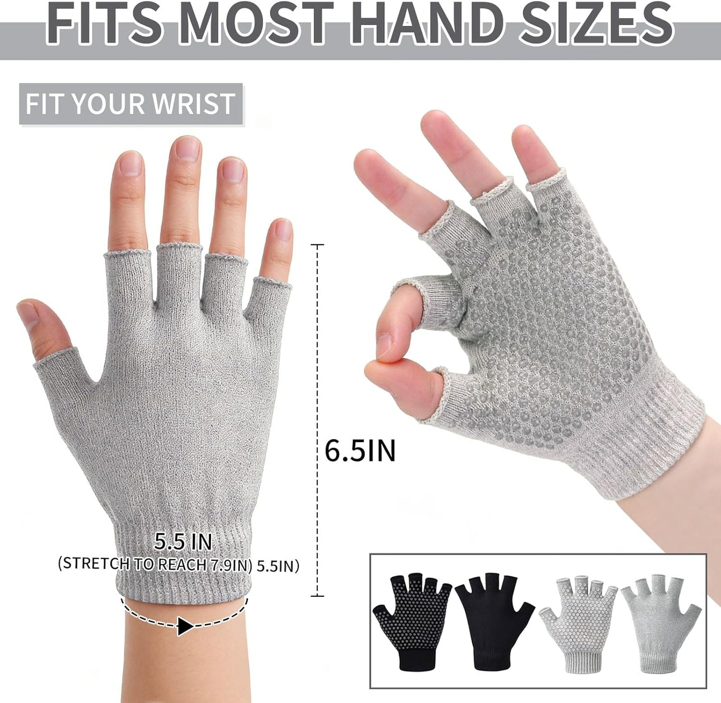 YL TRD V 2 Packs of Non Slip Fingerless Yoga Gloves Exercise Gloves Workout Gloves