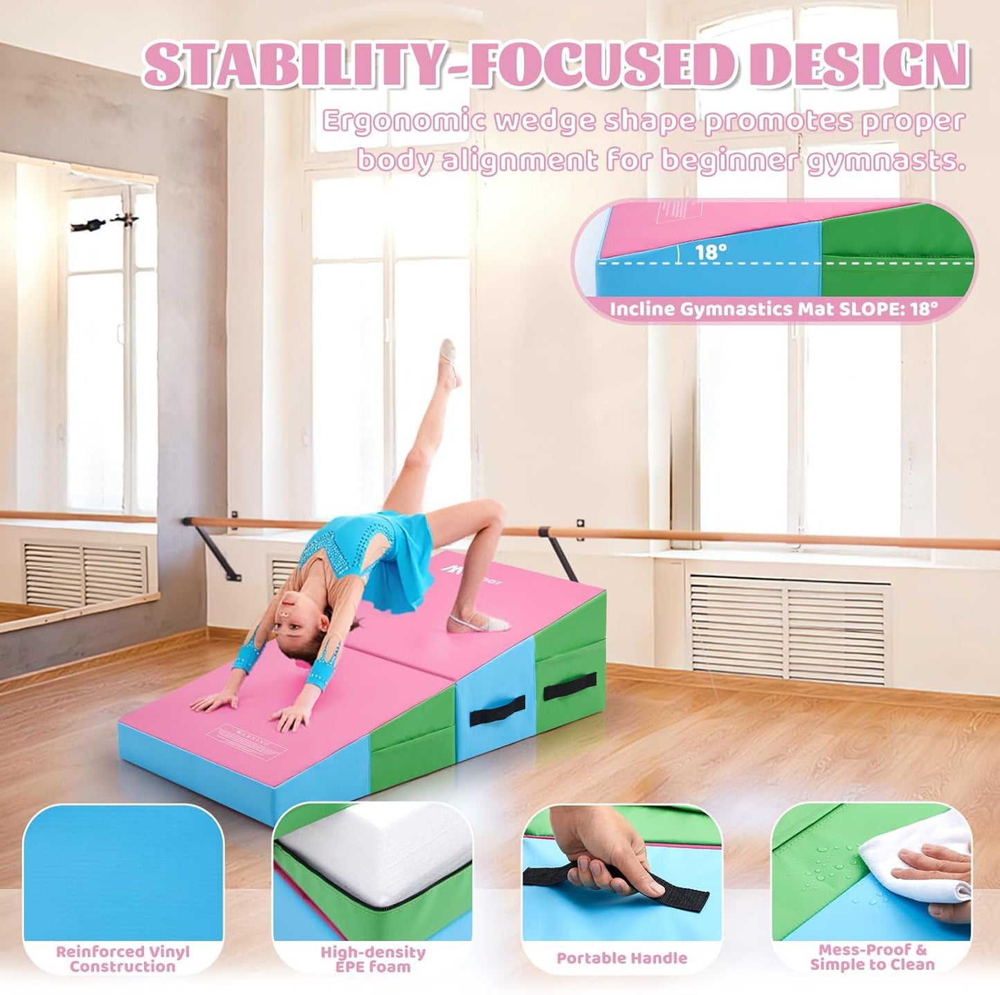 Gymnastics Cheese Mat Incline Wedge Mat, Folding Gymnastics Mat for Kids Tumbling, Indoor/Outdoor Skill Shape Training & Exercise equipment Home Gym Yoga