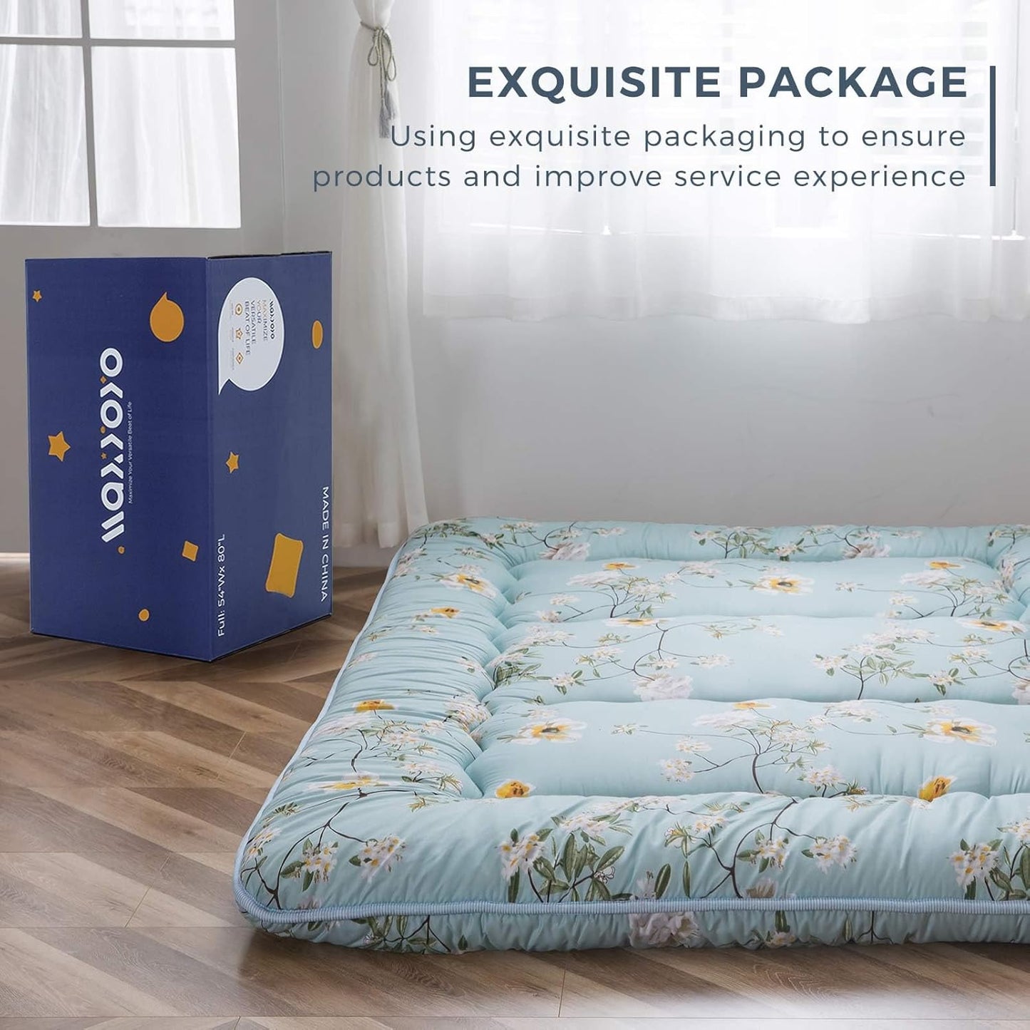 MAXYOYO Bohemian Retro Mattress Boho Floral Japanese Futon Mattress Tatami Floor Mat Foldable Portable Camping, Sleeping Pad, Lounger Couch Bed Full Size