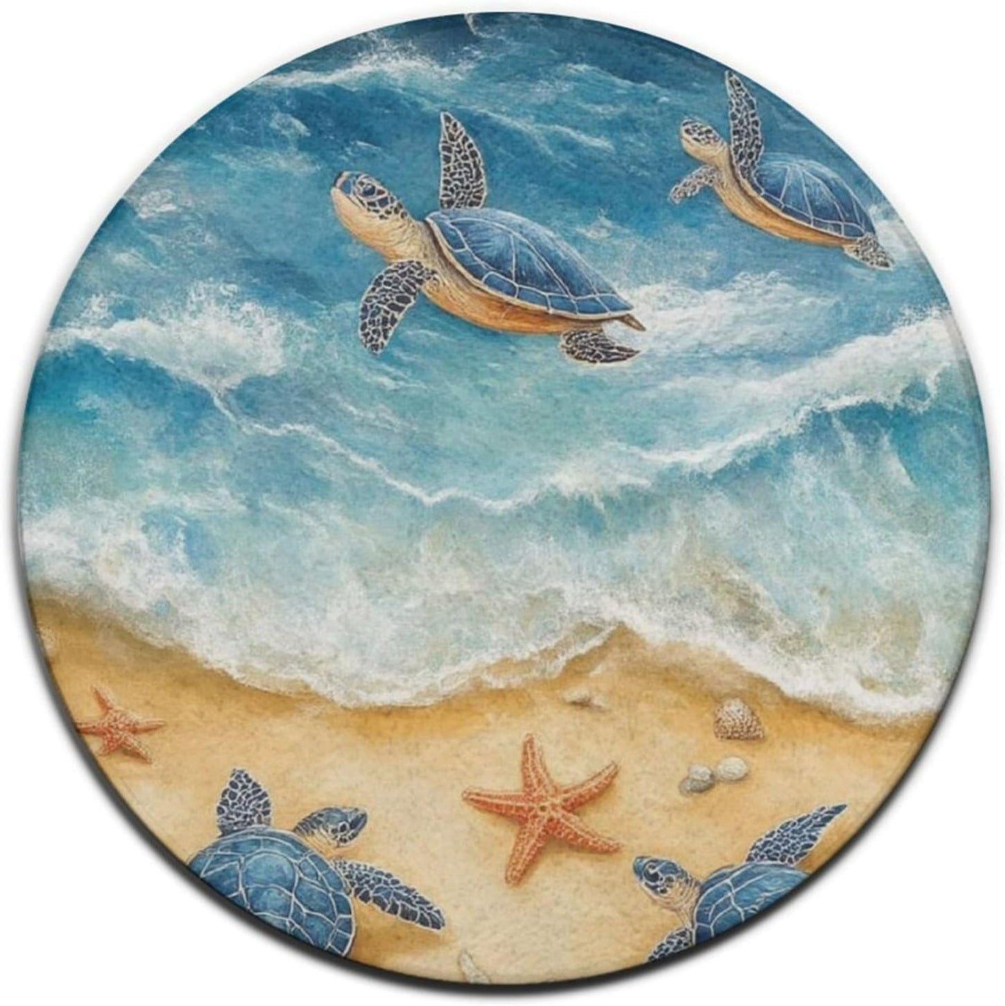Room Sofa Yoga Soft Round Carpet, Home Decor Non Slip Kitchen Office Circle Rug, Machine Washable Modern Round Area Rug Beach Turtles, 60inch