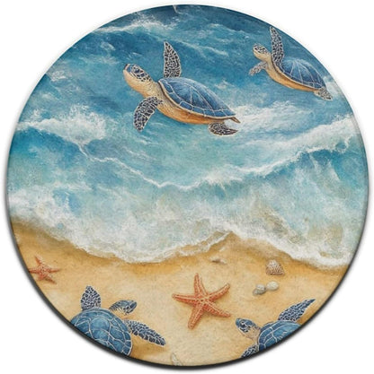 Room Sofa Yoga Soft Round Carpet, Home Decor Non Slip Kitchen Office Circle Rug, Machine Washable Modern Round Area Rug Beach Turtles, 60inch